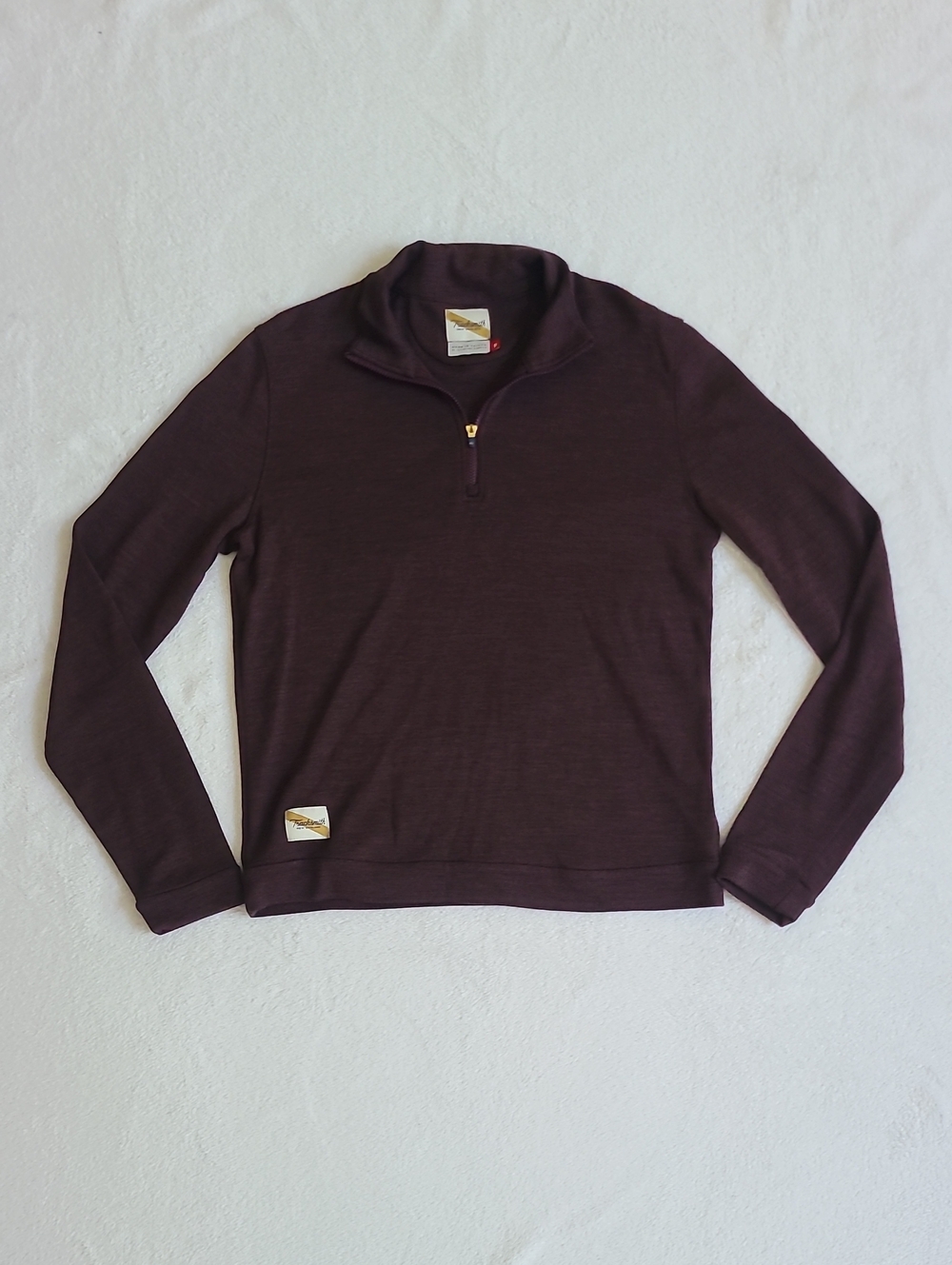 Tracksmith Quarter Zip Sweater Maroon Purple Pullover Medium Merino Wool Blend